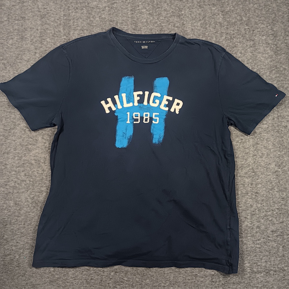 Tommy Hilfiger Shirt Mens 2XL Navy Blue Hilfiger 1985 Graphic Tee Short Sleeve